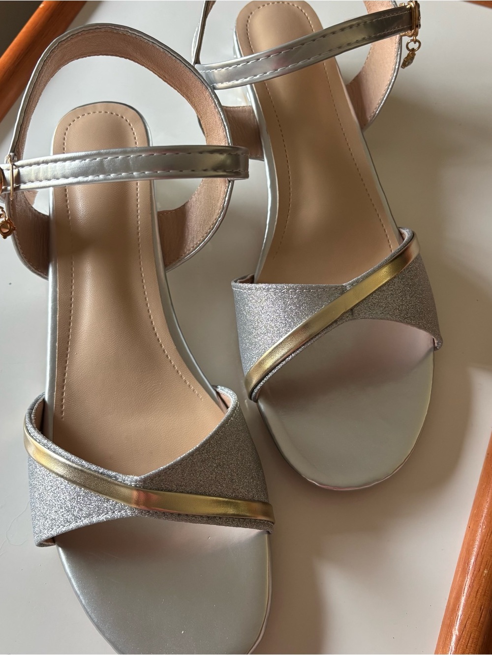 Women’s Silver and Gold Ankle-Strap Sandals